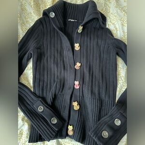 Cat button cotton sweater